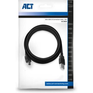 ACT AC3050 USB-kabel 1,8 m USB 2.0 USB A Mini-USB B Zwart