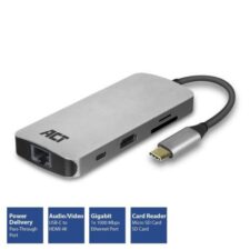 ACT AC7041 USB-C naar HDMI multiport adapter met ethernet, USB hub, cardreader en PD pass through