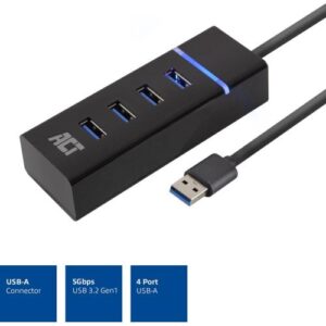 ACT AC6300 interface hub USB 3.2 Gen 1 (3.1 Gen 1) Type-A 5000 Mbit/s Zwart