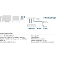 ACT AC7055 3-Poorts USB-C 3.2 (USB 3.0) Hub met Gigabit ethernet poort