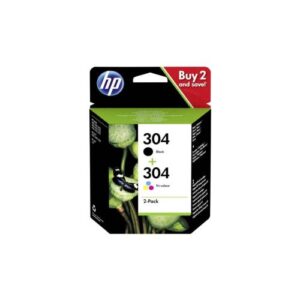 HP 304 originele zwarte/drie-kleuren inktcartridges, 2-pack